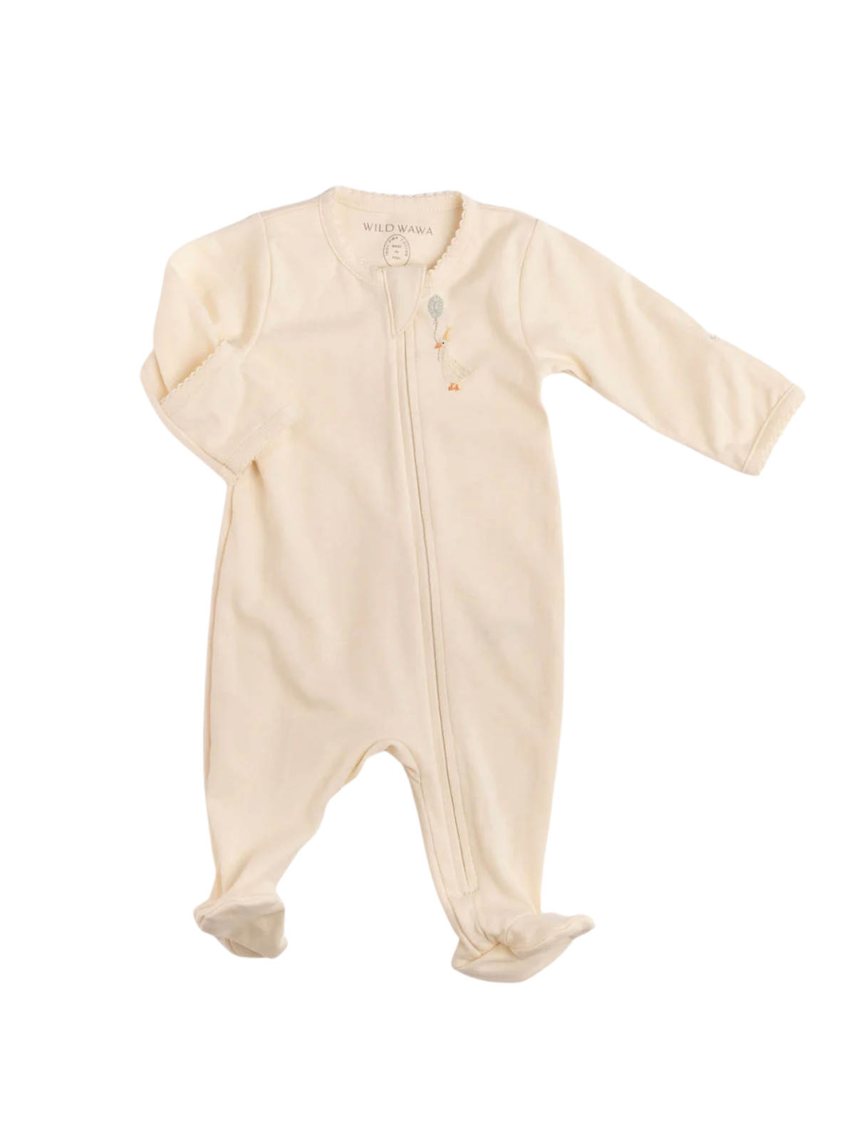WILDWAWA_PIMAGOOSEEMBROIDEREDFOOTIE5.png Pima Goose Embroidered Footie - Image 1